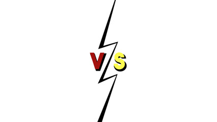 Versus concept in bold cartoon style: a screen split in two parts (red and yellow) separated by an isolated lightning shape with the letters VS.
