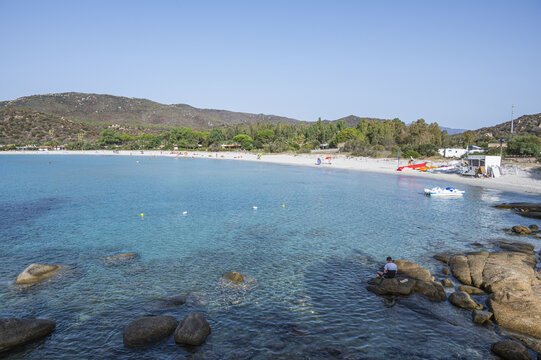 The beautiful white beach of Cala Pira in Castadias with its transparent and turquoise water