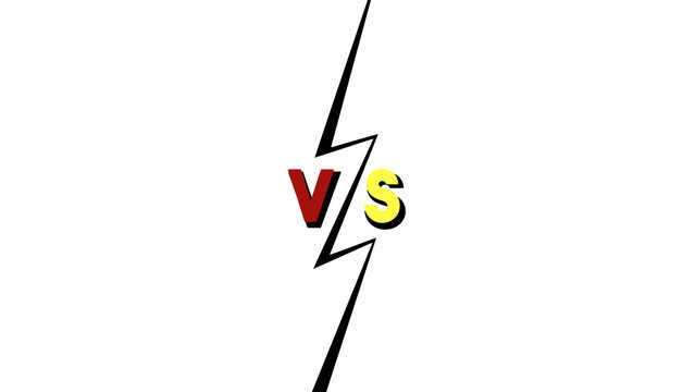 Versus concept in bold cartoon style: a screen split in two parts (red and yellow) separated by an isolated lightning shape with the letters VS.
