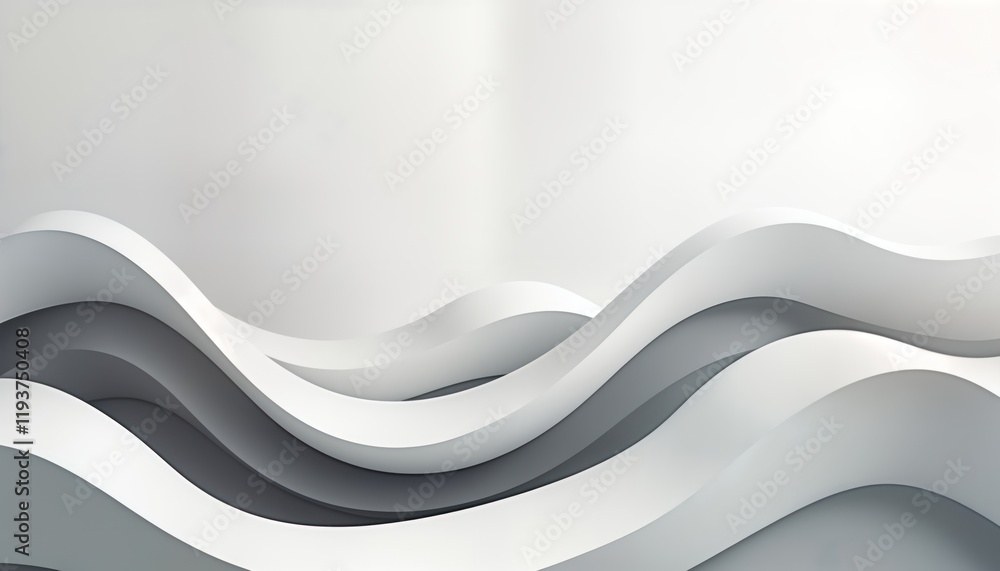 Aufkleber Abstract design with grey and white wavy lines. Horizontal background with smooth curves. Modern elegant backdrop suitable for various uses. This graphic template is clean and creative.