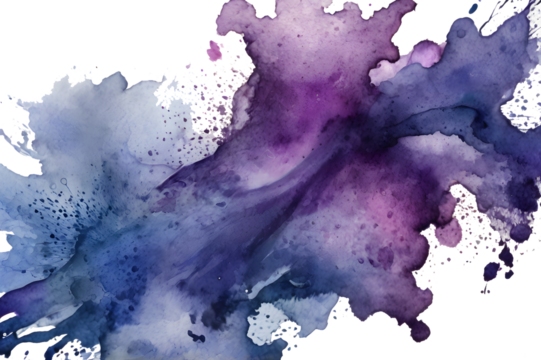  Purple and blue watercolor brushstroke texture, isolated on a transparent PNG background.