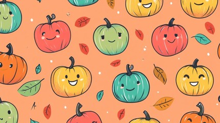Cute pumpkins pattern background, fall theme, seamless repeat, for social media, website or print