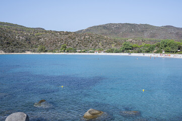 The beautiful white beach of Cala Pira in Castadias with its transparent and turquoise water