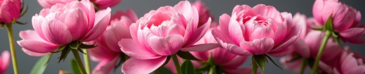 Obraz premium Exquisite pink peony bunch with long stem roses, garden flowers, fresh flower bouquet, garden decor