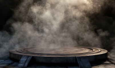 Fototapeta premium A Circular Platform in a Smoke-Filled, Mystical Setting