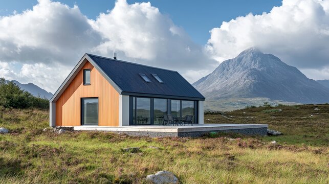Private houses and lodges at the foot of the black and red Cuillins mountain range and hills. Beginner climbers start conquering the spectacular Highland peaks from Sligachan. 