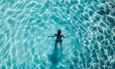 A delicate wave pattern is visible on the surface of the clean blue water, with ripples and movement creating a sense of energy, gentle motion, serenity