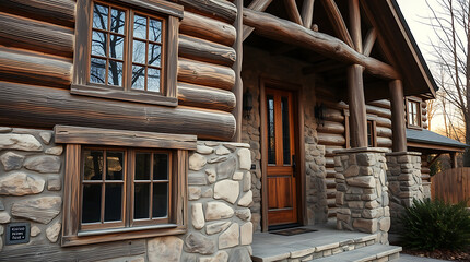 Rustic Log Cabin Home with Stone Exterior: Charming Countryside Retreat