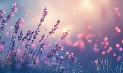 Obraz premium A group of lavender flowers swaying gently in the breeze, wind, spring, grass