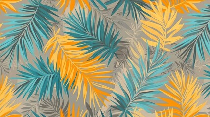 Teal orange palm leaves seamless pattern textile design