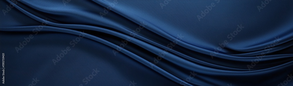 Poster a stunning close-up of luxurious dark blue fabric showcasing smooth, flowing textures. ideal for bac