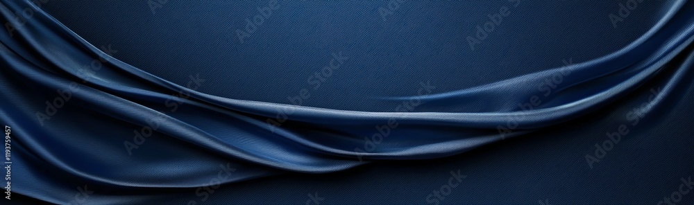 Poster a stunning close-up of draped fabric in deep blue tones, showcasing the smooth texture and elegant f