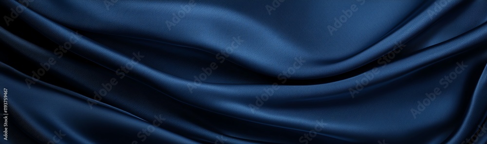 Poster a close-up view of luxurious navy blue satin fabric with elegant folds and soft sheen. perfect for a