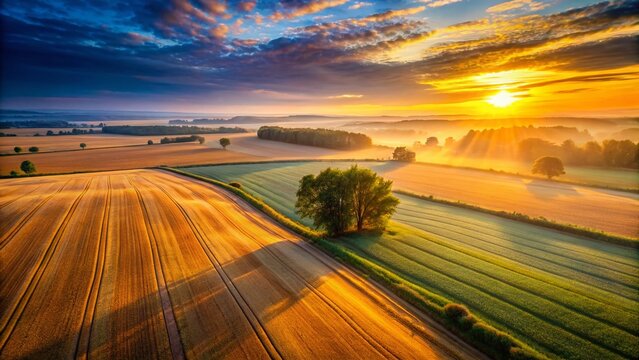 Sunrise over Golden Grain Fields near Sztum, Poland - Scenic Dawn Landscape Photography