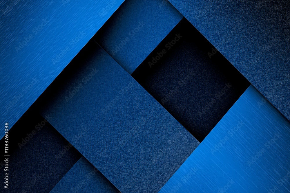 Poster an abstract composition featuring overlapping blue geometric shapes with textured surfaces, creating