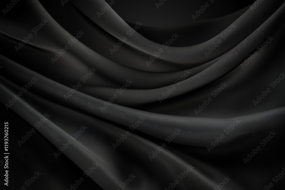 Poster a close-up view of luxurious black fabric, featuring soft folds and a smooth texture. this elegant m