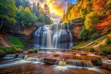 Surreal Alger Falls Munising Michigan: Dreamlike Waterfall Cascade