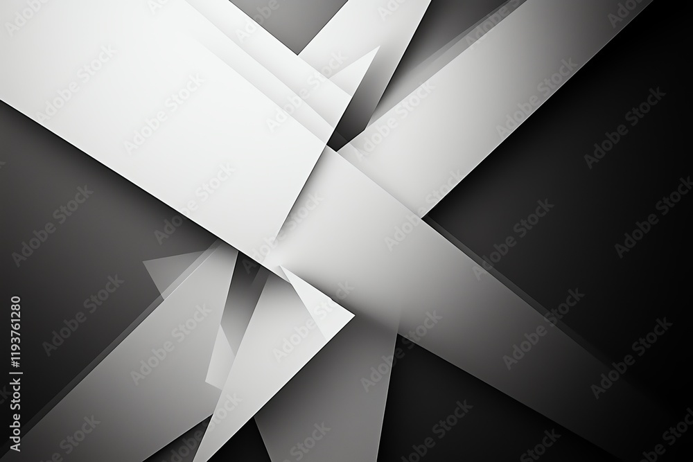 Poster An abstract composition featuring sharp, intersecting lines and planes in a monochrome color scheme, creating a sense of depth and dynamic motion. Ideal for modern design needs.