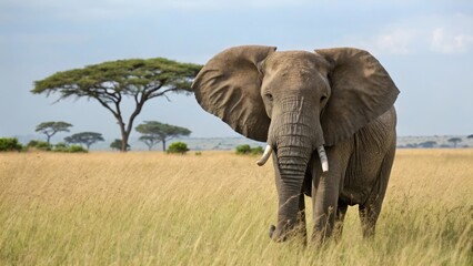 Fototapeta premium Majestic elephant encounter in serengeti wildlife photography natural habitat open grassland close-up perspective