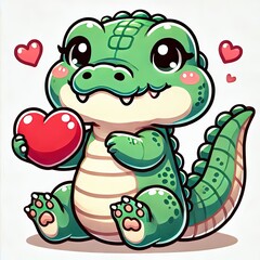 Fototapeta premium a baby crocodile kawaii style love valetine 0090