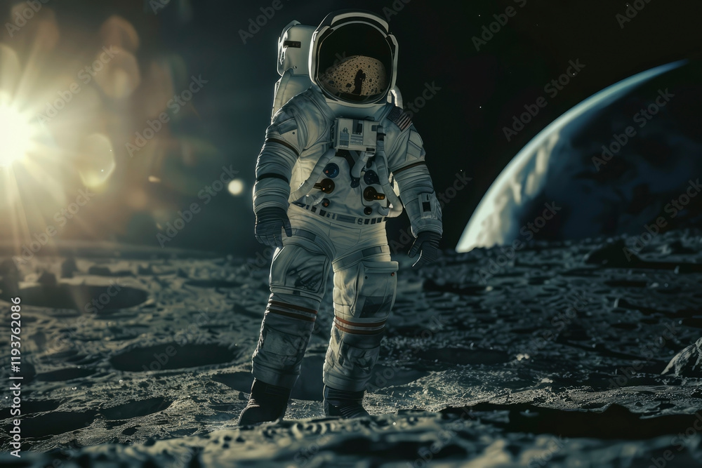 Canvas Prints an astronaut walks on the moon. generative ai