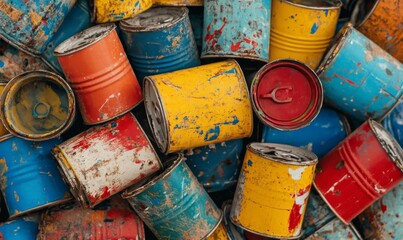 A Pile of Empty and Chipped Paint Cans