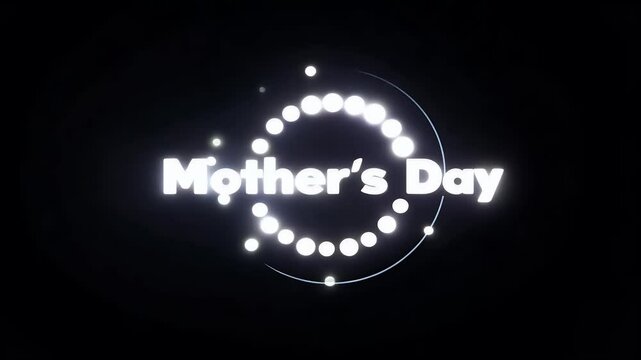 sleek Mother’s Day logo featuring circular dots surrounding bold text “Mother’s Day” black background—perfect stylish event promotions