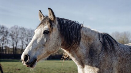 Obraz premium Equine majesty captivating horse portrait in serene pasture nature photography close-up view