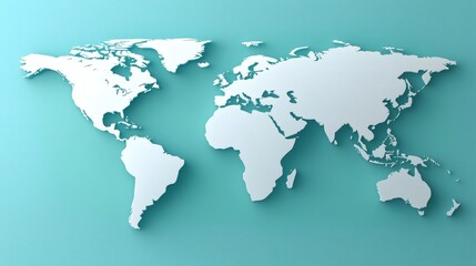 World Map on Teal: A simple yet powerful image, a white paper world map stands out against a serene teal backdrop, evoking a sense of global connection and boundless possibilities.  