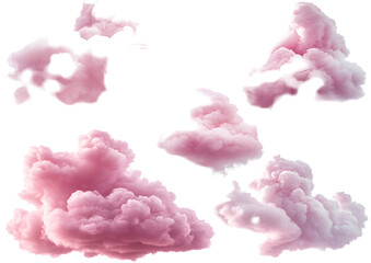Fototapeta premium Pink Clouds Collection Isolated on White Background
