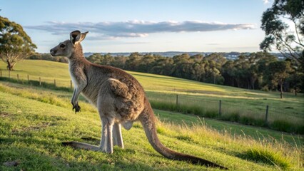 Kangaroo grazing in scenic australian landscape wildlife photography natural environment daytime viewpoint