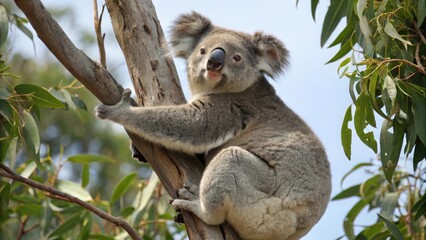 Fototapeta premium Koala climbing tree australia wildlife photography natural environment close-up view animal behavior