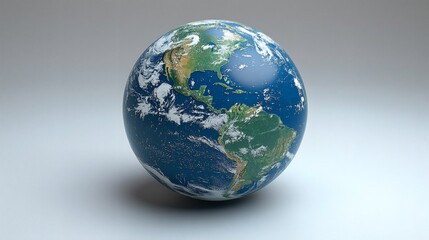 Fototapeta premium Earth Globe Render: A detailed 3D render of planet Earth, showcasing continents, oceans, and cloud formations. The image evokes a sense of global interconnectedness and environmental awareness. 