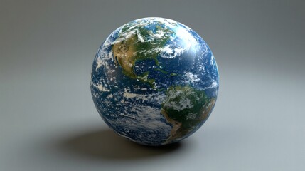 Fototapeta premium Our Blue Planet: A detailed, photorealistic rendering of planet Earth, showcasing the intricate details of continents, oceans, and cloud formations against a neutral grey backdrop. 
