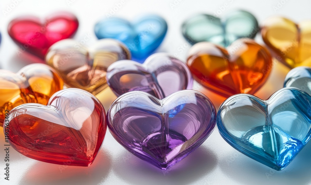 Poster a cluster of acrylic hearts in different sizes and shapes, adding a playful touch to the design, acr
