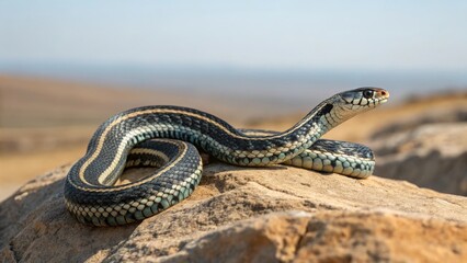 Obraz premium Slithering snake on rocky terrain nature setting wildlife photography outdoor environment close-up viewpoint