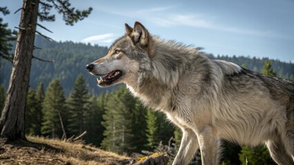 Obraz premium Wolf encounter in the forest nature photography wild environment close-up view animal behavior observation