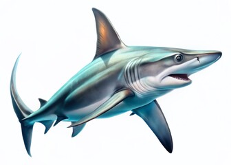 Fototapeta premium Surreal Floating Hammerhead Shark, Isolated White Background - Stock Photo