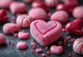 Obraz premium Heart-Shaped Candy on a Black Surface