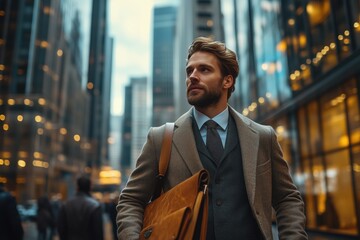 Naklejka premium Selbstbewusster Geschäftsmann in einer urbanen Umgebung – Moderne Business-Dynamik