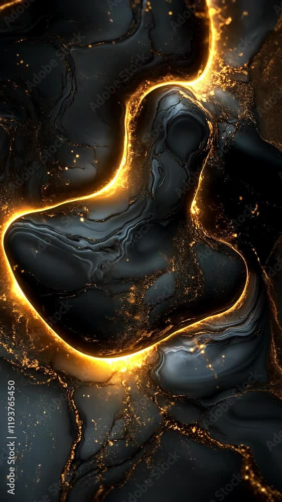 Poster abstract black and gold design with flowing shapes and luminous edges creating a modern artistic eff