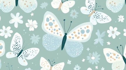 Pastel butterflies floral seamless pattern design textile