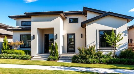 Fototapeta premium Luxury Modern Home Exterior: Stunning Contemporary Architecture and Landscaping Design