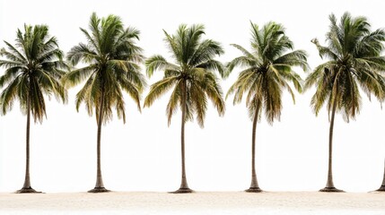 Obraz premium Five Palm Trees on White Background Tropical Beach Scene