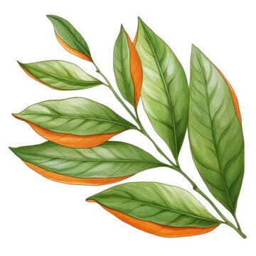 Bitter Orange Leaves Illustration - Closeup of Organic Petitgrain with Aromatic Essential Oil for Botanical and Herbal Uses