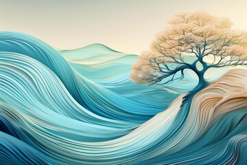 abstract waves with tree