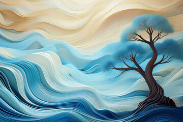 abstract blue waves with tree