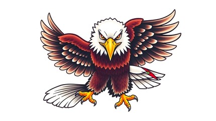 Obraz premium An inspired logo with a distinct split and tight close-up shot depicts a Bald Eagle perched on a branch. The eagle's details are in sharp focus, divided into geometric shapes with bold areas and clean