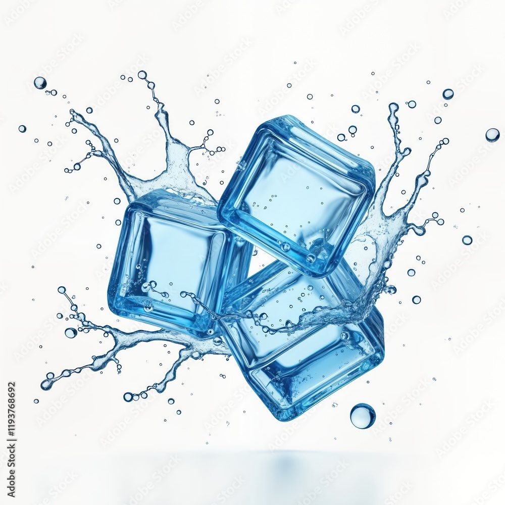 Aufkleber three-dimensional ice cubes splashing in dynamic way with clear blue water around. cubes transparent