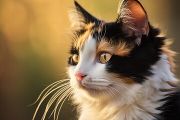 Close-up of a Daylight Calico Kitten with Brightly Colored Fur, Ear and Eye Patch - Perfect for Rescue Organizations